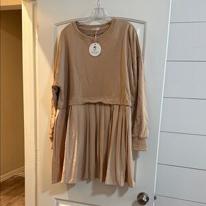 Chic Long Sleeve Tan Dress